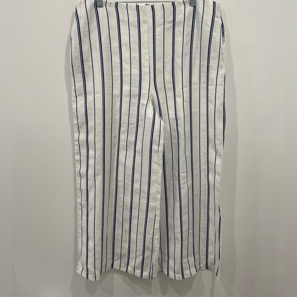AQUA Helen Owen Striped Flowy High Rise Wide Leg Ankle Pant Blue White Size Med - Picture 5 of 7